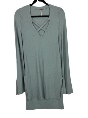 Free People Criss Cross Sweater Tunic dusty blue sz M